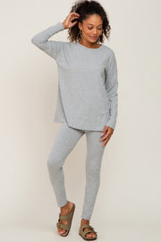 Grey Ribbed Long Sleeve Pajama Pants Set