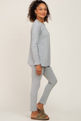 Grey Ribbed Long Sleeve Pajama Pants Set