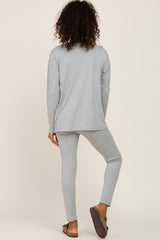 Grey Ribbed Long Sleeve Pajama Pants Set