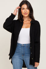 Black Frayed Hem Button Down Maternity Top