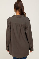 Olive Frayed Hem Button Down Maternity Top