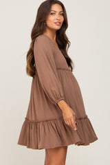 Mocha Ribbed Tied Back Maternity Mini Dress