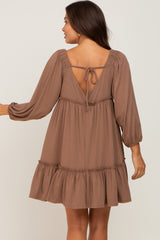 Mocha Ribbed Tied Back Maternity Mini Dress