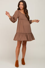 Mocha Ribbed Tied Back Maternity Mini Dress