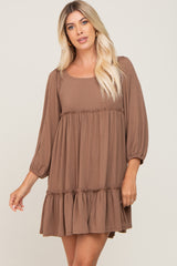 Mocha Ribbed Tied Back Maternity Mini Dress