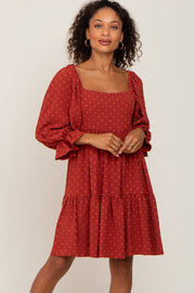 Rust Swiss Dot 3/4 Sleeve Dress