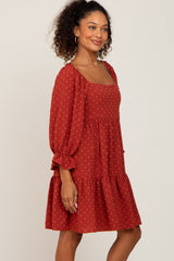 Rust Swiss Dot 3/4 Sleeve Dress