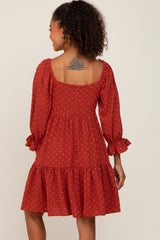 Rust Swiss Dot 3/4 Sleeve Dress