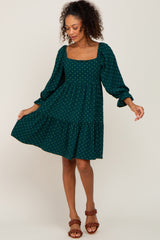 Forest Green Swiss Dot 3/4 Sleeve Dress