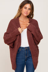 Brown Soft Knit Dolman Sleeve Cardigan