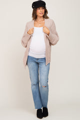 Beige Soft Knit Dolman Sleeve Maternity Cardigan