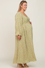 Light Green Floral Sweetheart Maternity Plus Maxi Dress