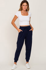 Navy Basic Drawstring Maternity Sweatpants