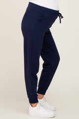 Navy Basic Drawstring Maternity Sweatpants