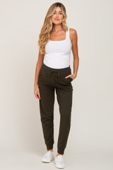 Olive Basic Drawstring Maternity Sweatpants