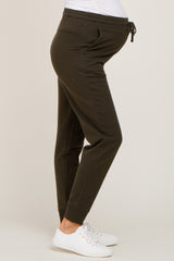 Olive Basic Drawstring Maternity Sweatpants