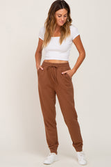 Camel Basic Drawstring Maternity Sweatpants