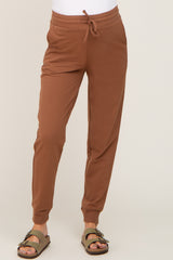 Camel Basic Drawstring Maternity Sweatpants