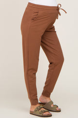 Camel Basic Drawstring Maternity Sweatpants