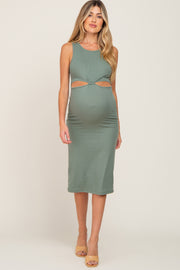 Light Olive Cutout Maternity Midi Dress