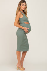 Light Olive Cutout Maternity Midi Dress