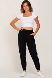 Black Basic Drawstring Sweatpants