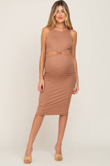 Mocha Cutout Maternity Midi Dress