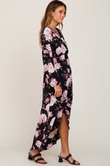 Black Floral Long Sleeve Hi-Lo Maxi Dress