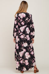 Black Floral Long Sleeve Hi-Lo Maternity Maxi Dress