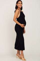 Black Metallic Criss Cross Back Maternity Maxi Dress