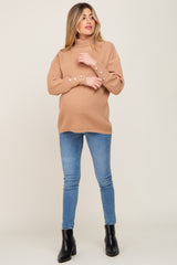 Camel Button Accent Turtleneck Maternity Sweater