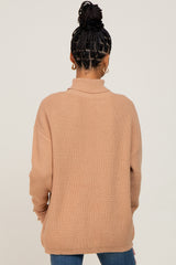 Camel Button Accent Turtleneck Sweater