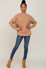 Camel Button Accent Turtleneck Sweater