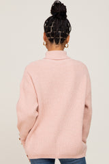 Light Pink Button Accent Turtleneck Sweater