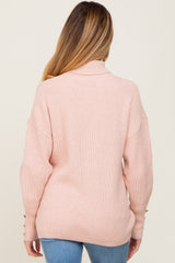 Light Pink Button Accent Turtleneck Maternity Sweater