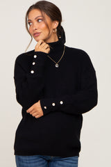 Black Button Accent Turtleneck Maternity Sweater