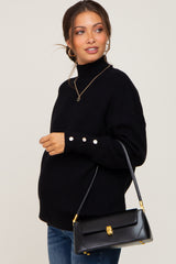 Black Button Accent Turtleneck Maternity Sweater