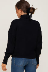 Black Button Accent Turtleneck Maternity Sweater