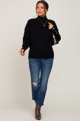 Black Button Accent Turtleneck Maternity Sweater