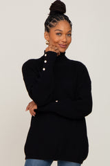 Black Button Accent Turtleneck Sweater