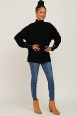 Black Button Accent Turtleneck Sweater