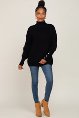 Black Button Accent Turtleneck Maternity Sweater