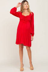 Red Shimmer Smocked Long Sleeve Maternity Dress