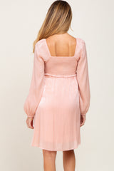 Pink Shimmer Smocked Long Sleeve Maternity Dress