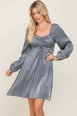 Charcoal Shimmer Smocked Long Sleeve Dress