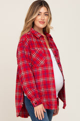 Red Plaid Brushed Maternity Flannel Top