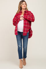 Red Plaid Brushed Maternity Flannel Top