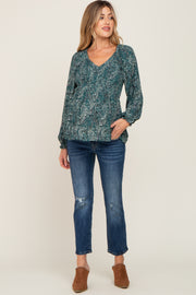 Hunter Green Paisley Long Sleeve Peplum Maternity Top