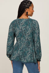 Hunter Green Paisley Long Sleeve Peplum Top