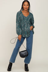 Hunter Green Paisley Long Sleeve Peplum Top